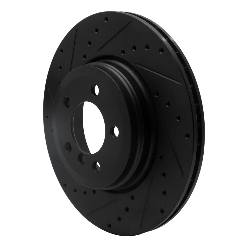 BMW 760LI Brake Rotor (1) - Rear Left - R1 Concepts - Drilled & Slotted - Black - `02-`05